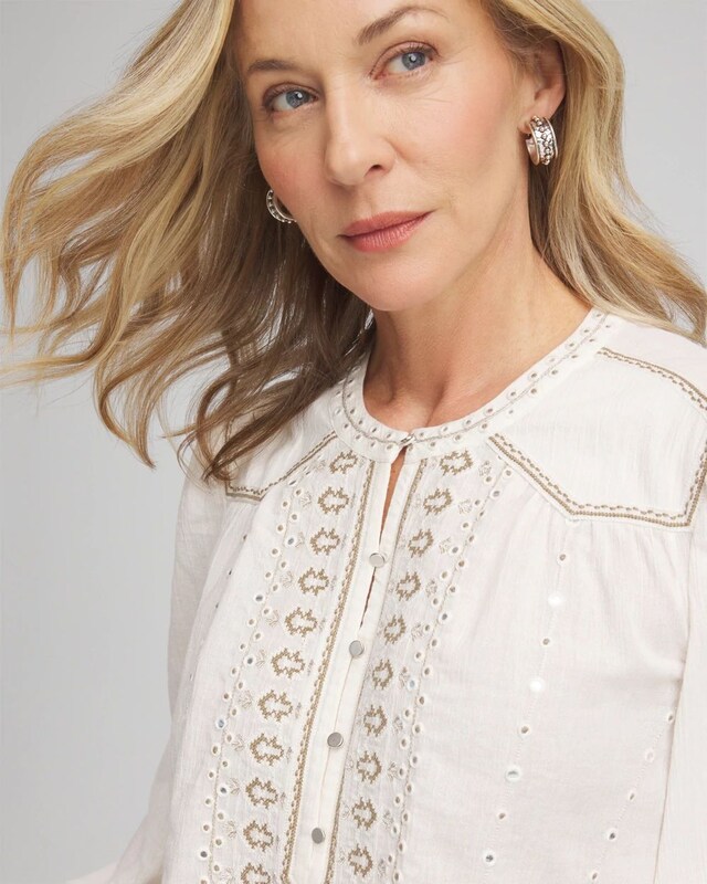 Embroidered Crinkle-Cotton Blouse - image 4